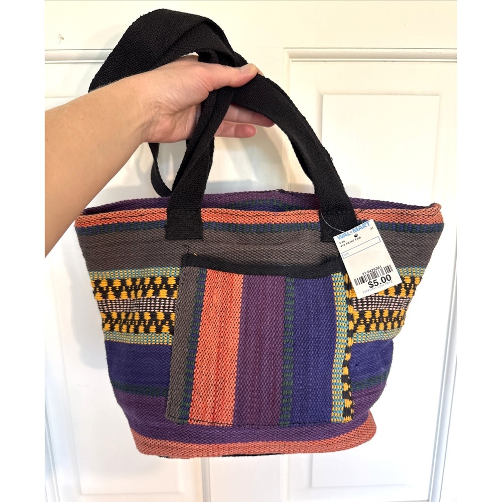 Vintage NWT 1990s Era Walmart Woven Boho Bucket Bag Purse Tote Zip Top 9"x13.5"